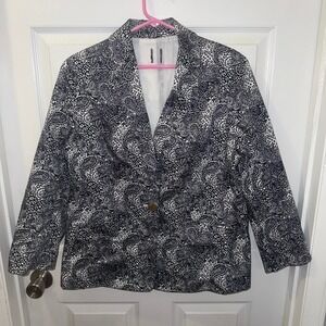 Anne Klein Women's L Navy White Paisley Print Blazer Jacket Career Business Rare